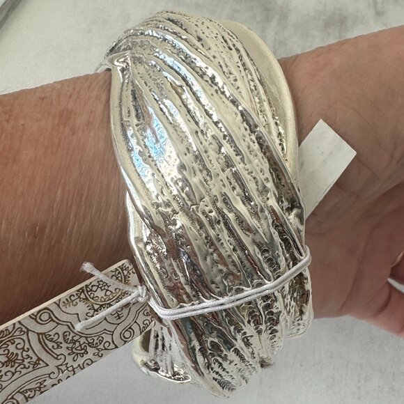 Shablool 925 Sterling Silver Textured Bangle Statement Wide Electroform Bracelet - Picture 12 of 14